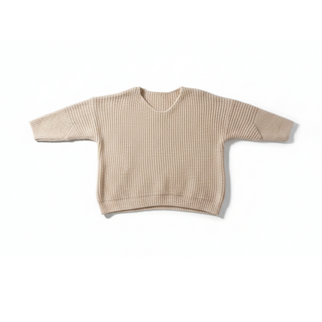 Pulover Oversize Bej cu Decolteu în V - B030