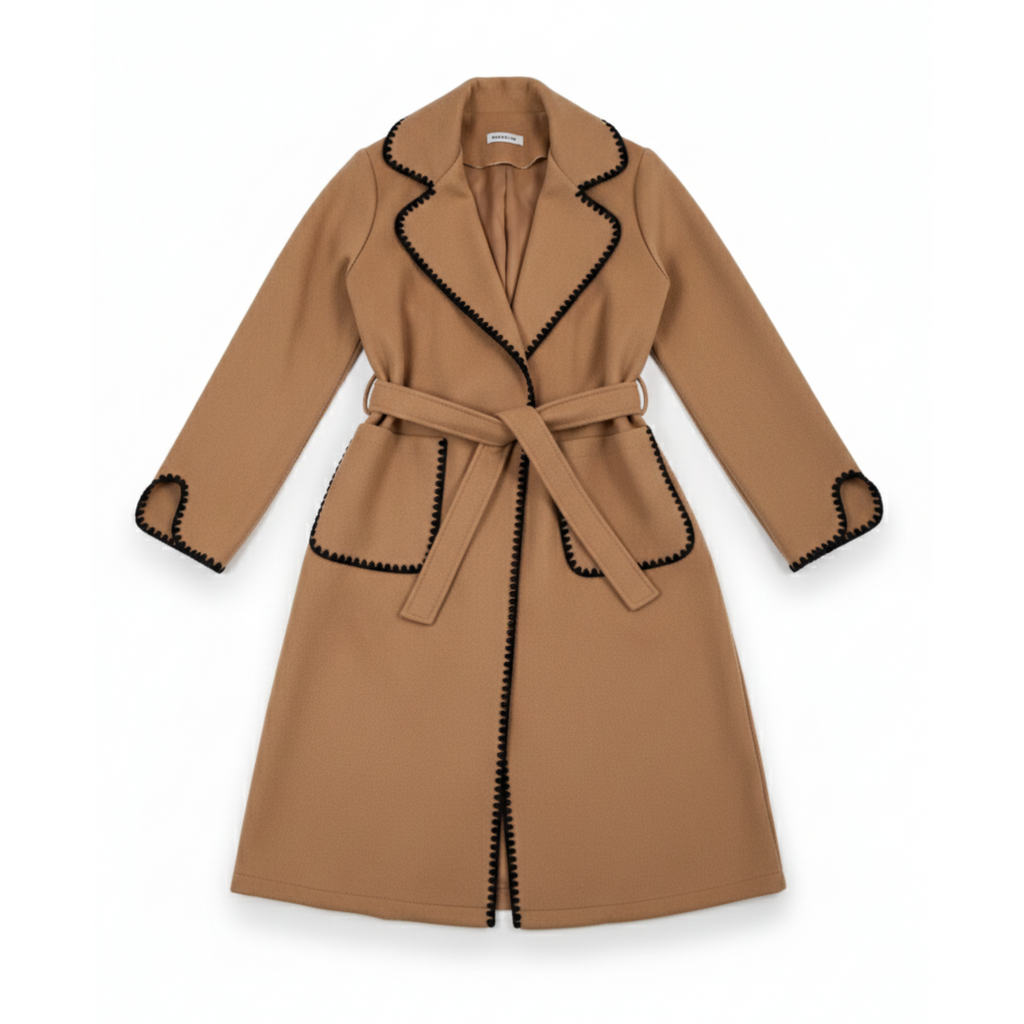 Palton Camel cu Bordură Contrastantă - J001