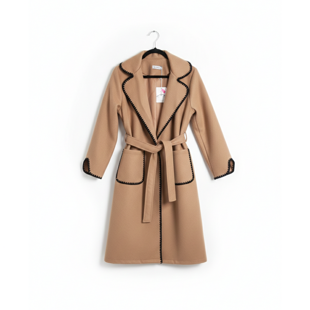 Palton Camel cu Bordură Contrastantă - J001