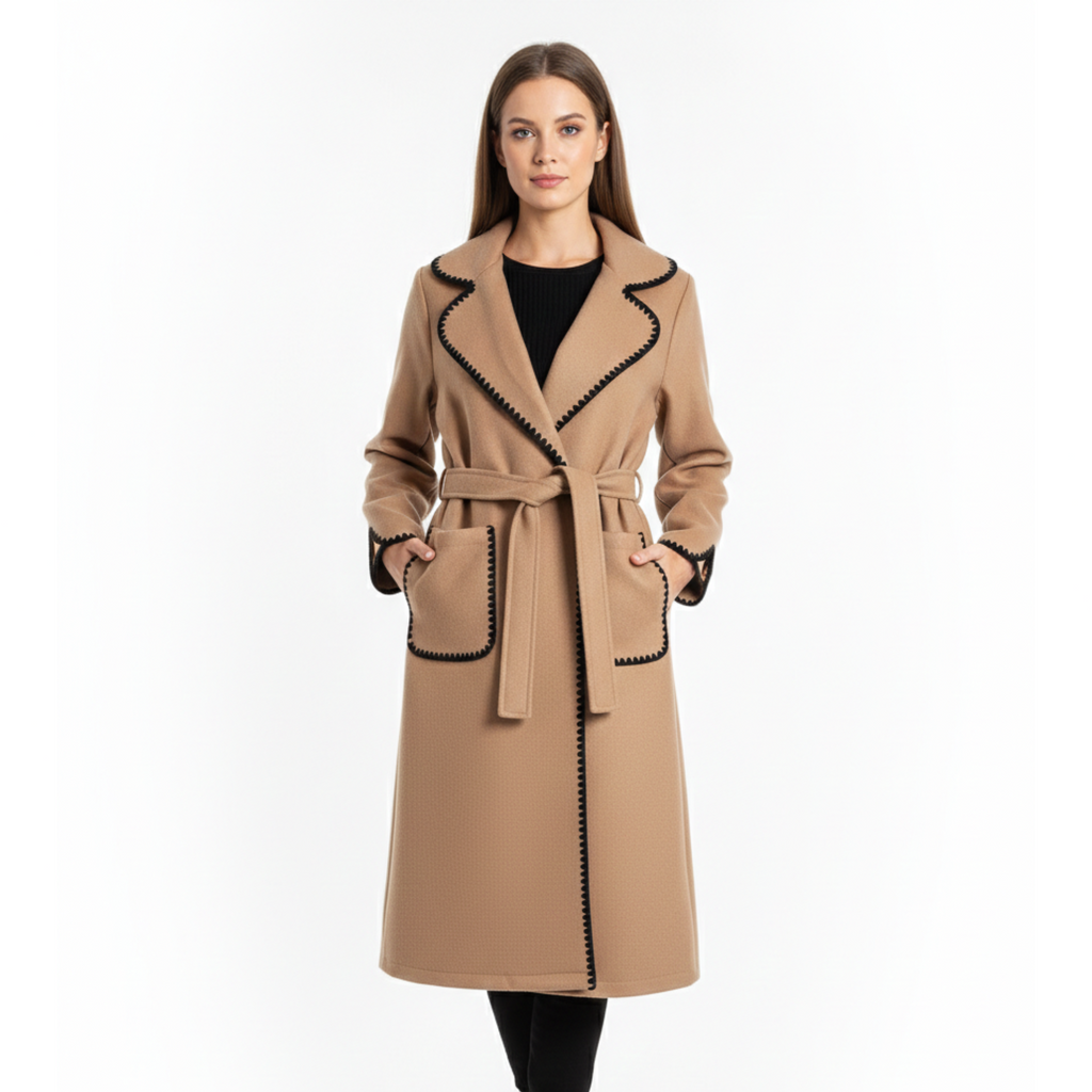 Palton Camel cu Bordură Contrastantă - J001