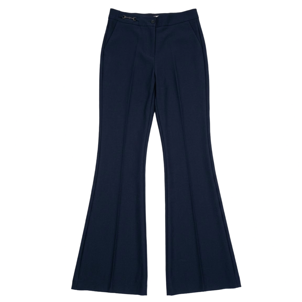 Pantaloni Evazați Navy Tailored cu Detaliu Metalic - P009
